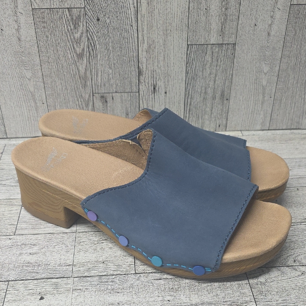 Dansko Blue Leather Mules